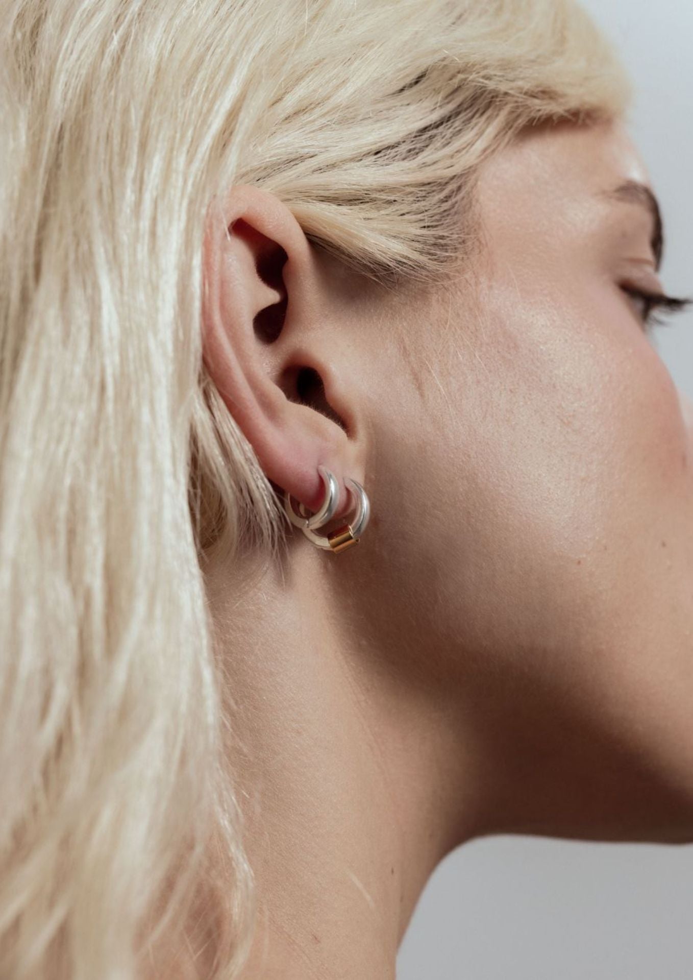 no more accessories - iconic Laura stack silver - mini and midi hoops with a gold coast charm in gold 2