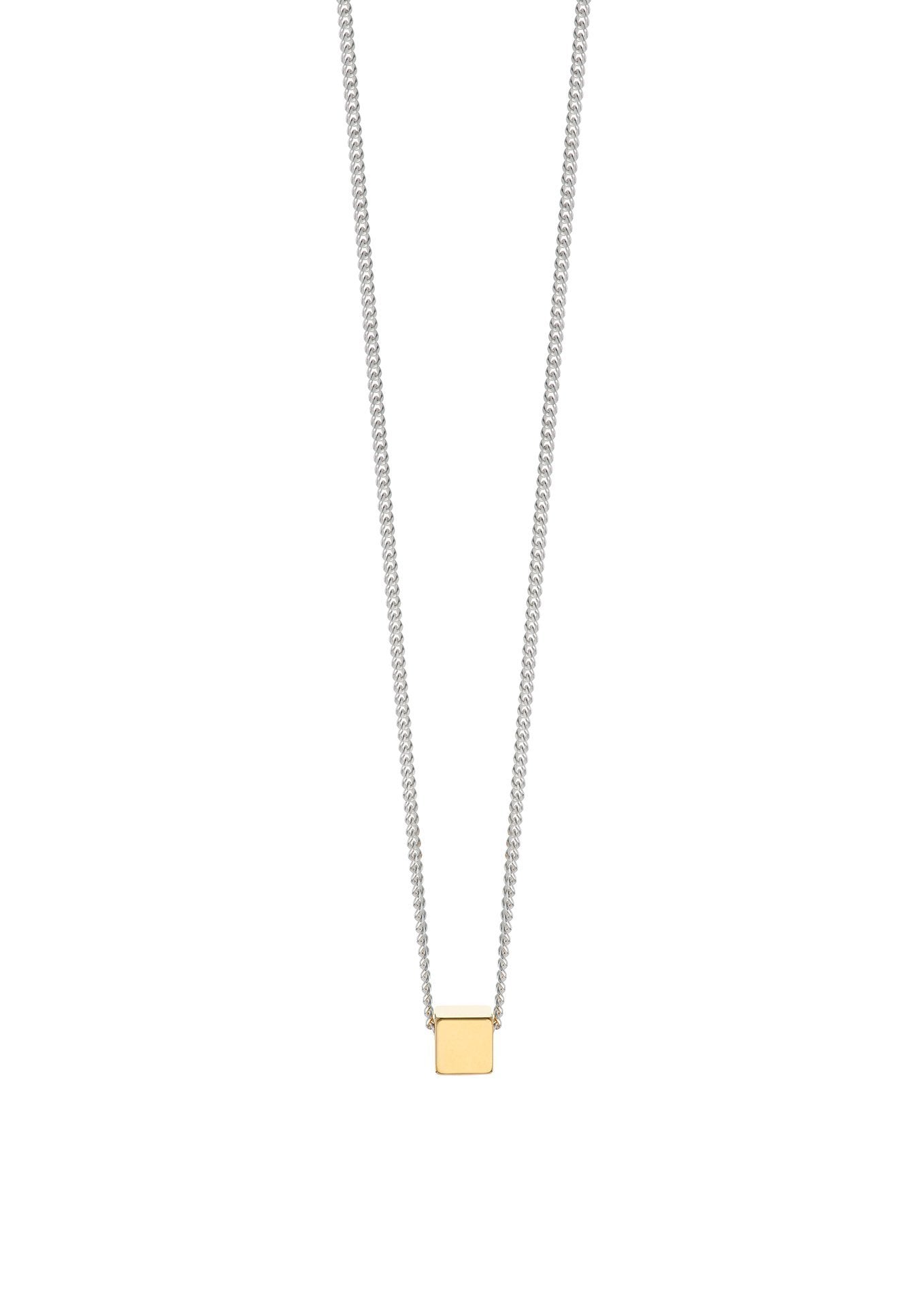 NO MORE accessories Box Necklace in sterling silver with gold plated sterling silver pendant