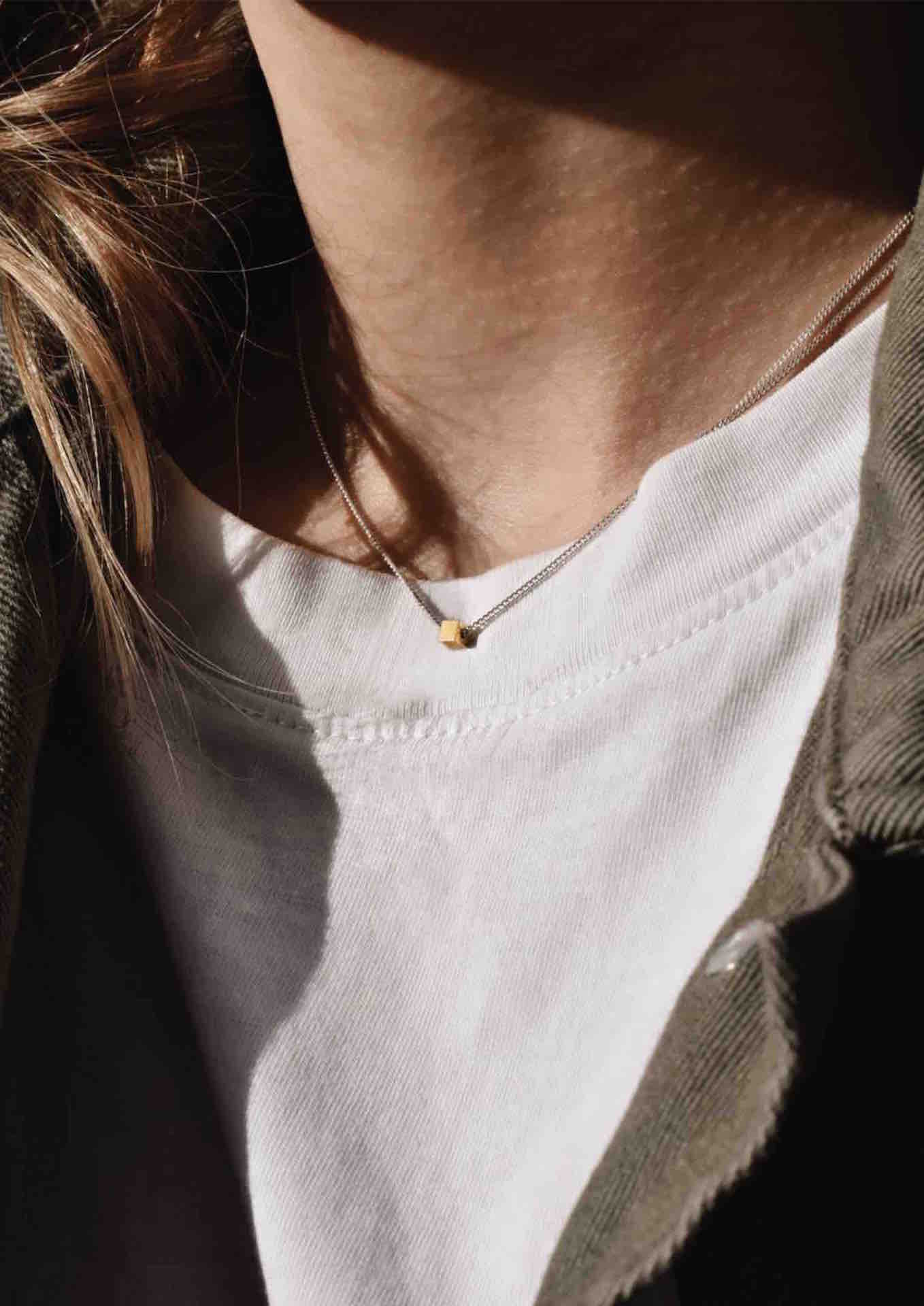 NO MORE accessories Box Necklace, gold plated.