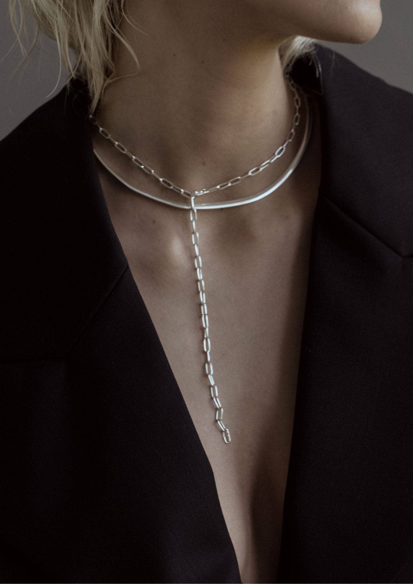 NO MORE ACCESSORIES iconic silver stacks - Laura stack - Snake and Paper Clip-Y necklaces in silver 