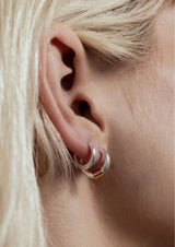no more accessories - iconic Laura stack silver - mini and midi hoops with a gold coast charm in gold 