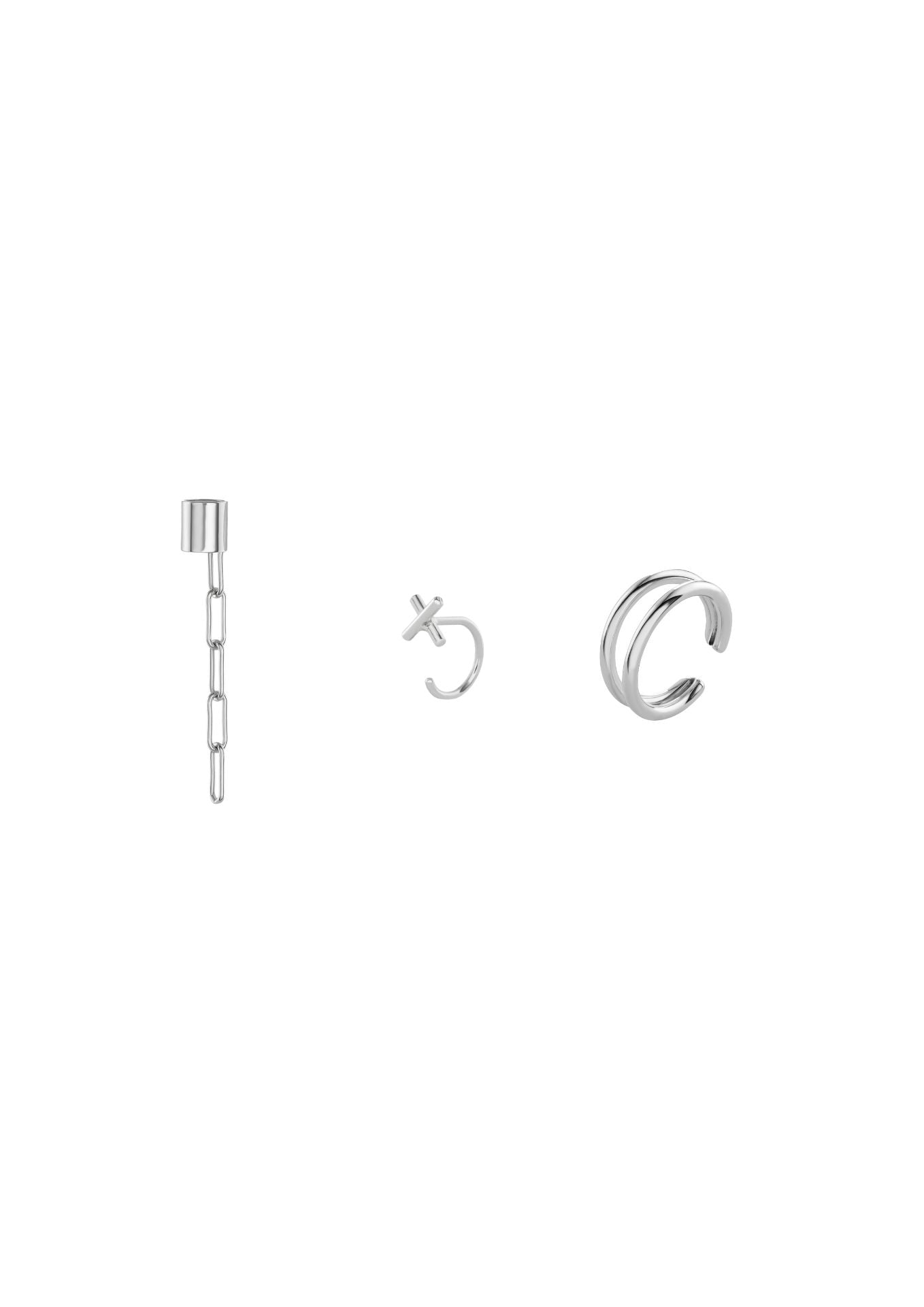 no more accessories Laura stack. A Ripples Ear Cuff, El Dorado Huggie Earring 1 piece, Brooklyn 5 Links Stud Earring 1 piece, all in silver 
