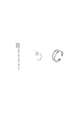 no more accessories Laura stack. A Ripples Ear Cuff, El Dorado Huggie Earring 1 piece, Brooklyn 5 Links Stud Earring 1 piece, all in silver 
