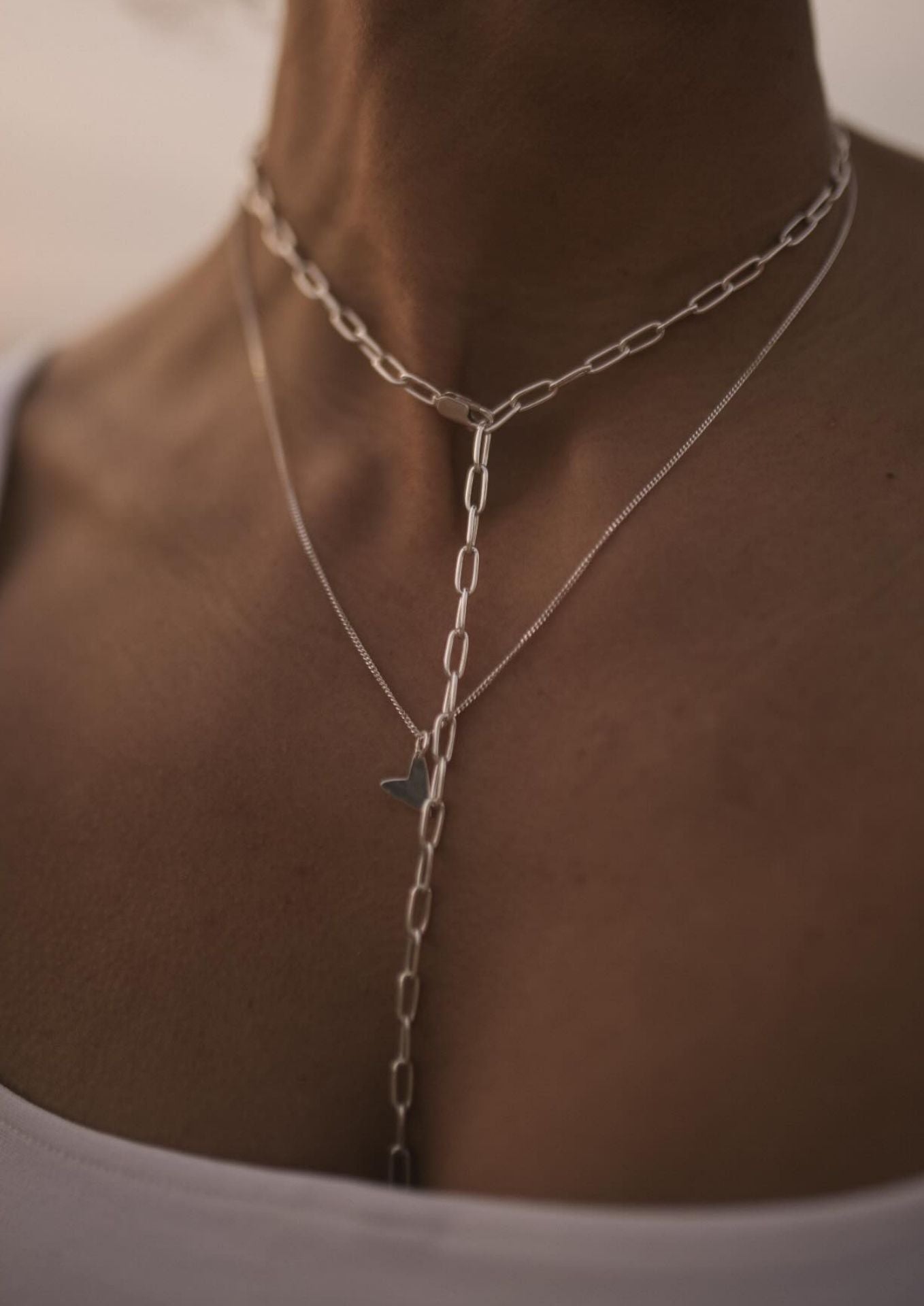 NO MORE accessories Paper Clip Y Necklace in Sterling Silver