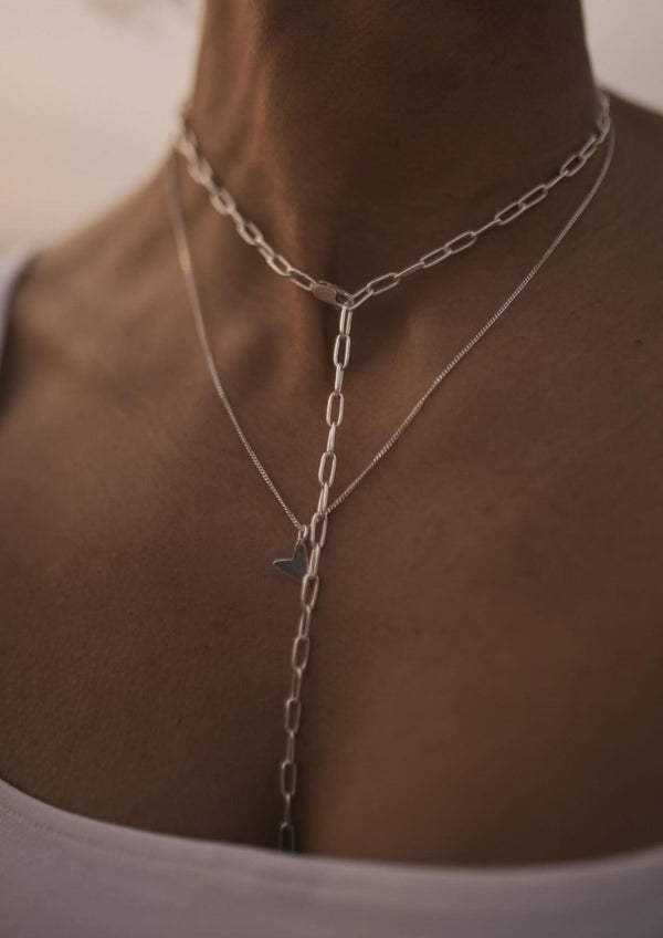NO MORE accessories Paper Clip Y Necklace in Sterling Silver