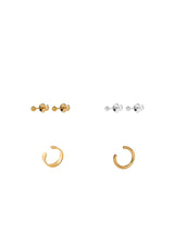 no more accessories Ula stack 1 - the stack includes Pin Up Earrings in Silver, Pin Up Earrings in Gold, Flat Ear Cuff Gold, Line Ear Cuff Gold.