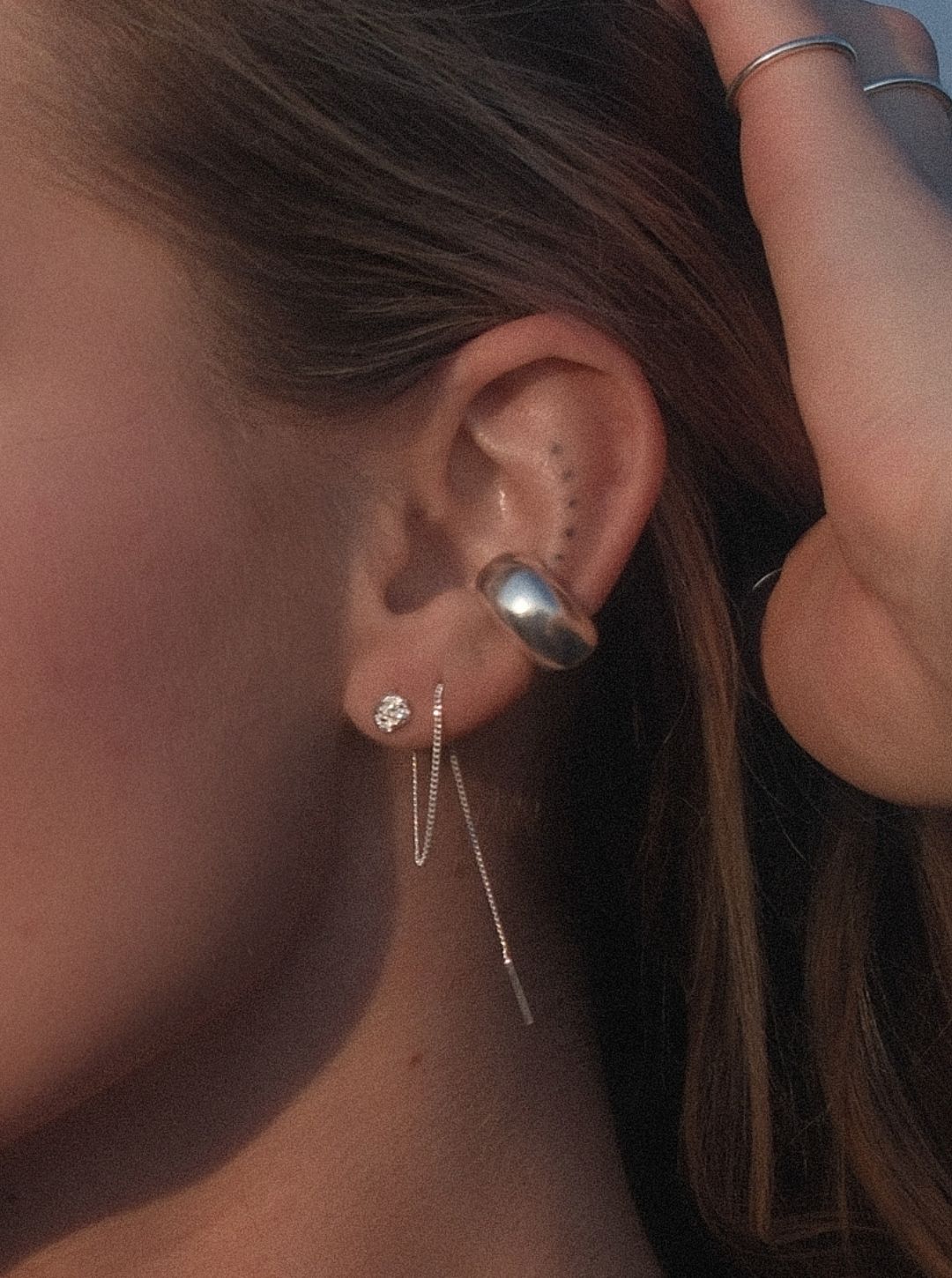 Raw Threader Chain Earrings Silver