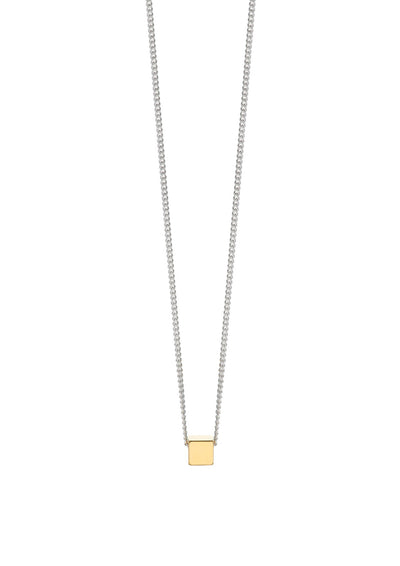 NO MORE accessories Box Necklace in sterling silver with gold plated sterling silver pendant
