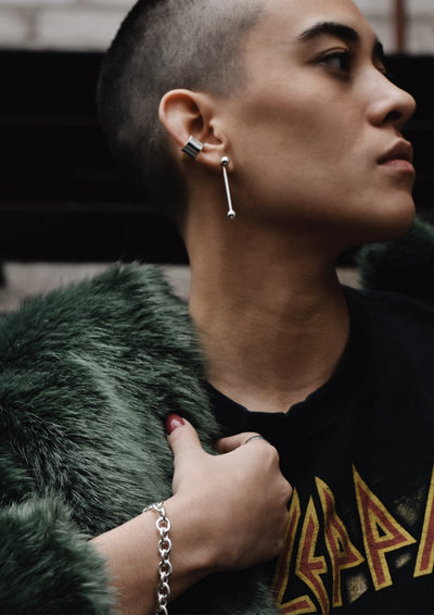 NO MORE accessories Short Bomb Swinger Earrings in sterling silver