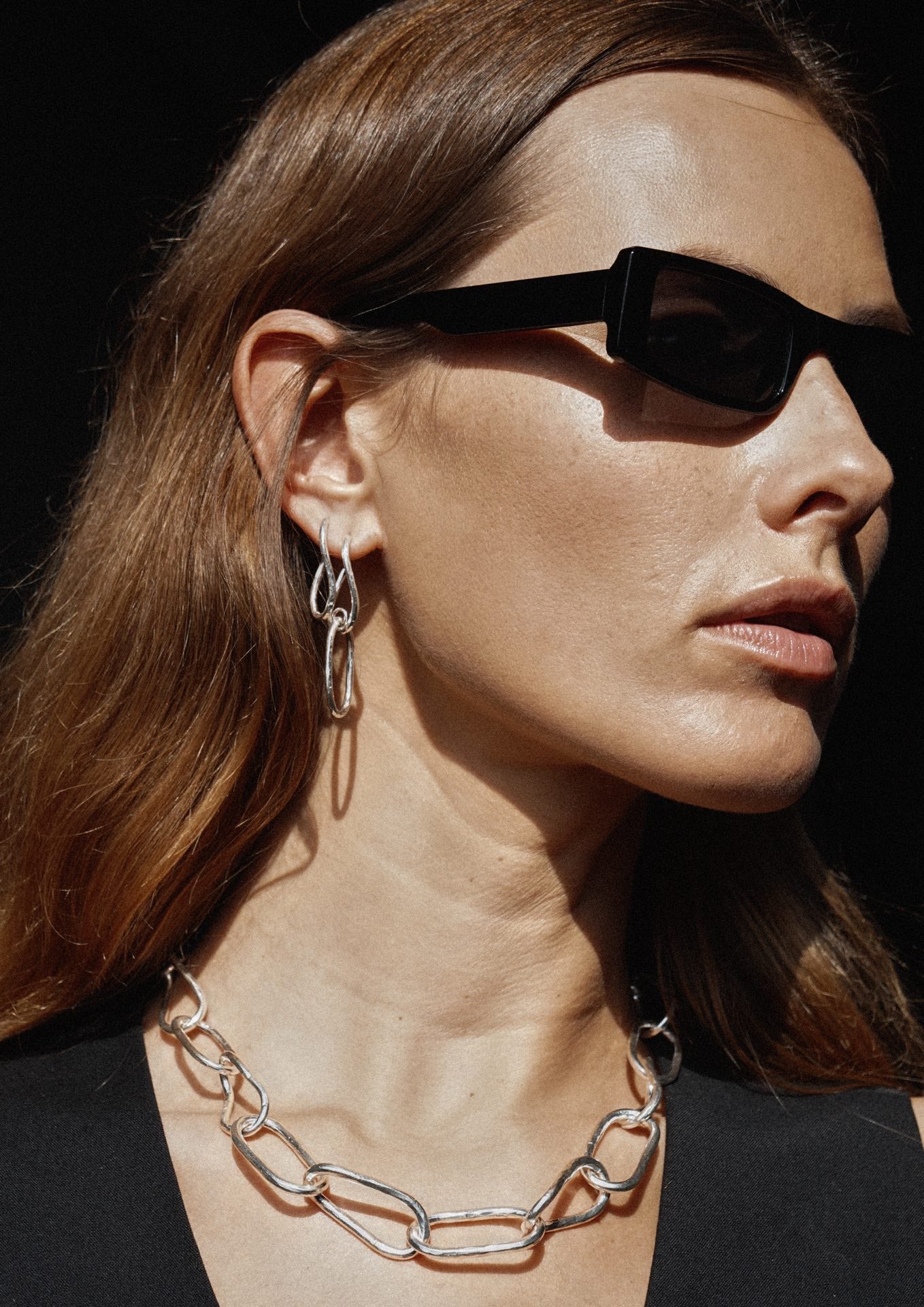 Hammered Chain Link Earrings Set Silver - NO MORE ACCESSORIES